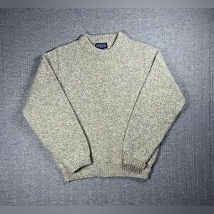 Vintage Lands End Wool Sweater Womens Size Large Crewneck Beige USA Made 90s
